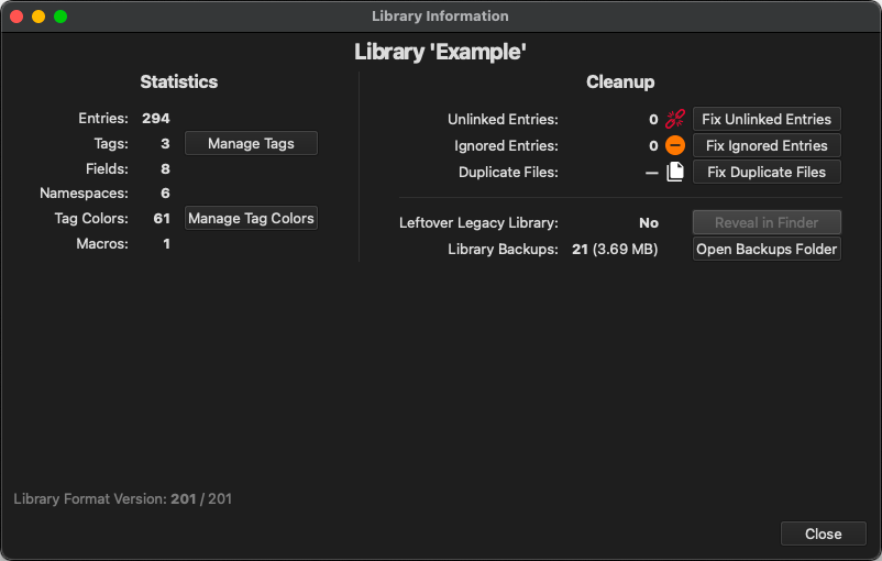 Library Information Panel